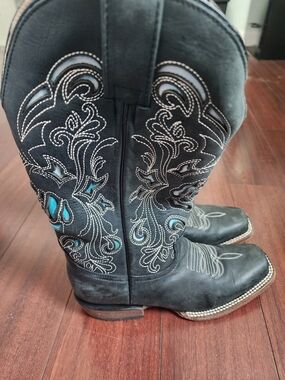 J.B. Dillon Black Cowboy Boots with Teal Accents